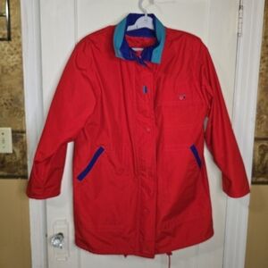 London Fog Red/ Blue Thick Winter Coat zips & Buttons Up Size Large